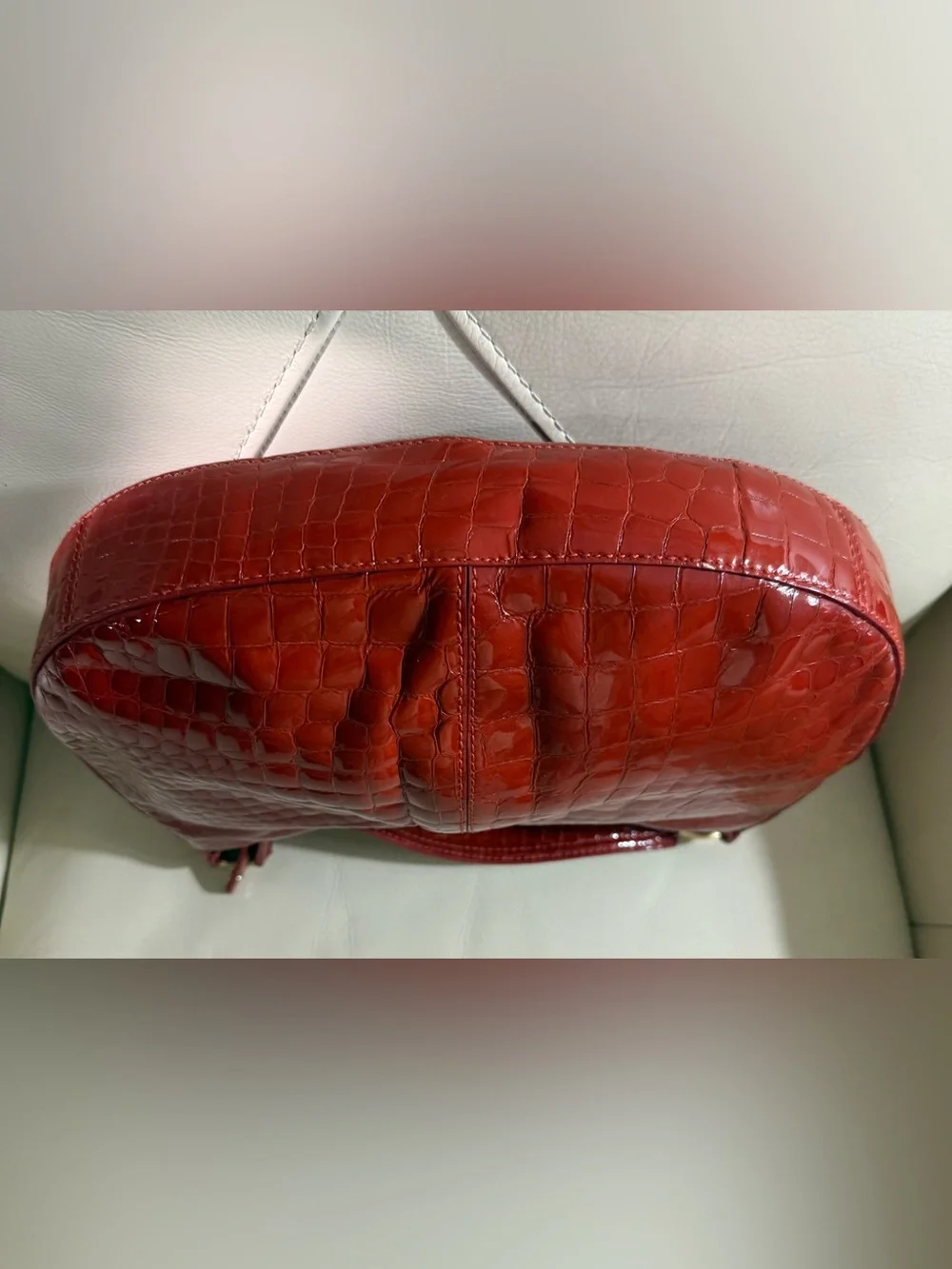 Cole Haan Red Croc-Embossed Patent Leather Hobo